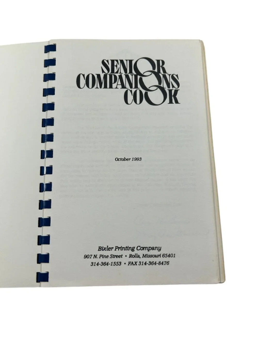 Vintage Senior Companions Cook Recipes Cookbook Phelps County Missouri